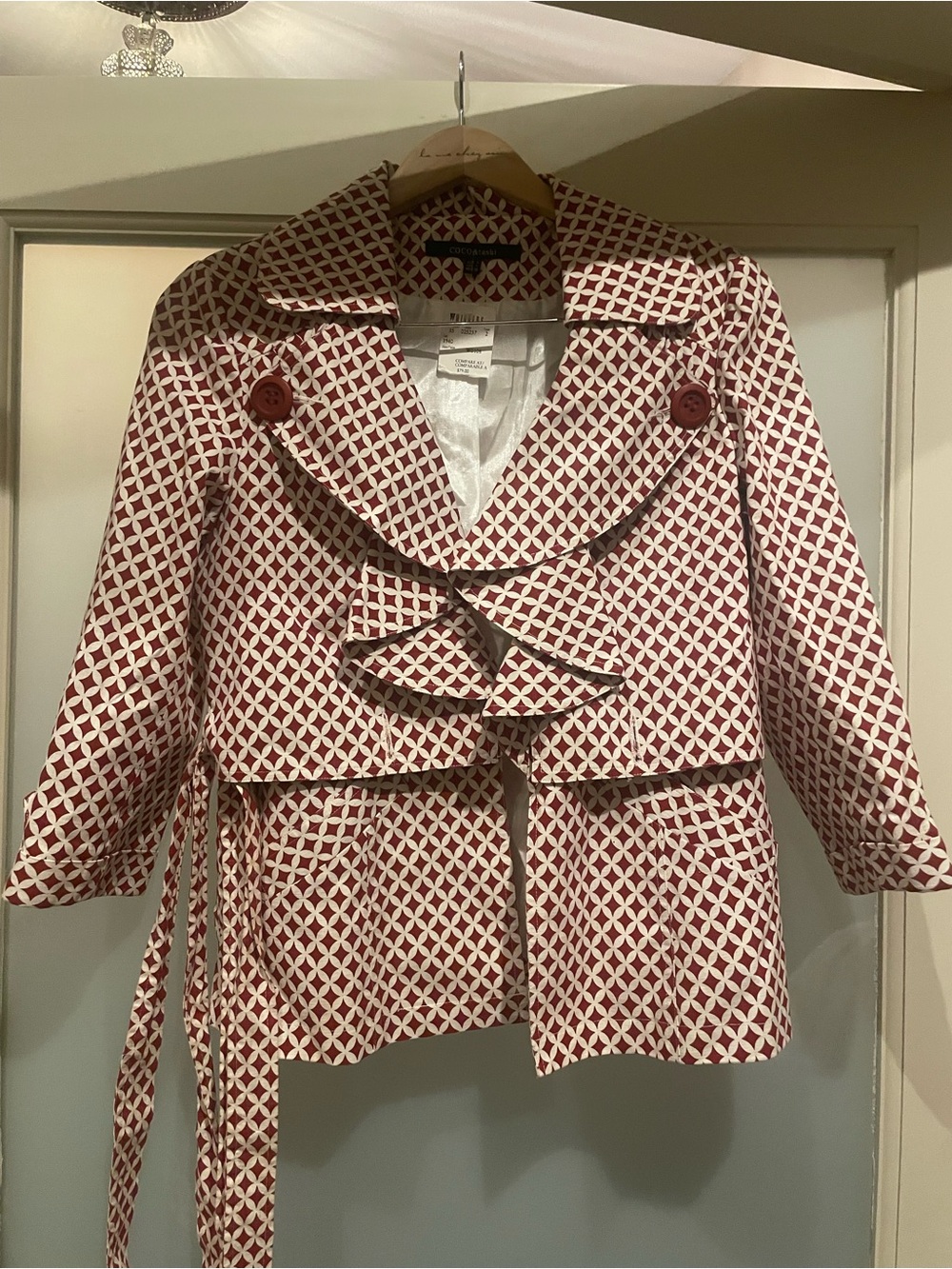 Coco & Tashi Women's Red Geometric Pattern Peacoat Jacket
